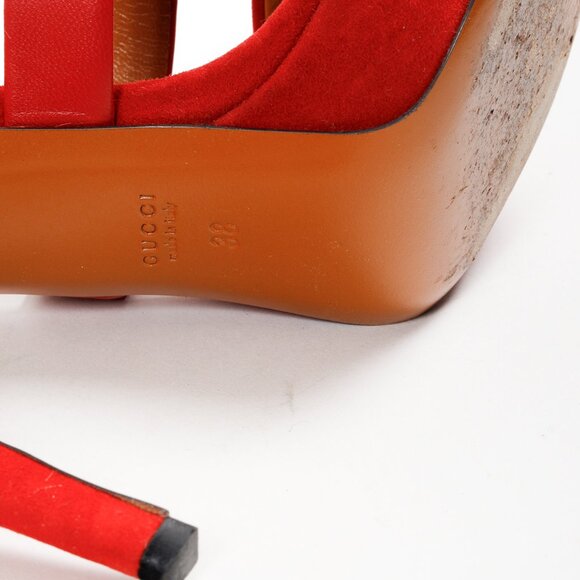 Gucci Red Suede Criss Cross Strappy Platform Sandal Pumps - Picture 5 of 11